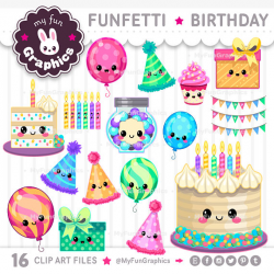 Funfetti Birthday Kawaii Clip Art Cute Birthday Clipart