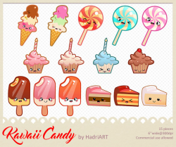 Kawaii Candy Clip Art With Ice Cream, Lollipops, Cake, Cupcake and ...