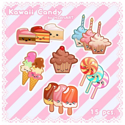 Kawaii Candy Clip Art With Ice Cream, Lollipops, Cake, Cupcake and ...