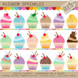 Digital Clipart - Rainbow Sprinkle Cupcakes (DC-7035). $3.50, via ...