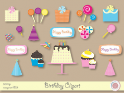 Birthday Clipart, Girl's Birthday,Party, Supplies, Scrapbooking ...