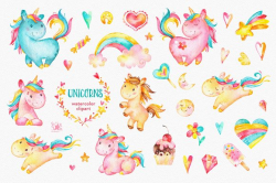 Unicorns. Watercolor clipart ~ Illustrations ~ Creative Market