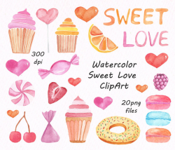 Watercolor Sweet Love Clipart Watercolor sweets candy png
