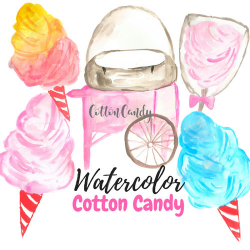 Cotton Candy Clip Art - Carnival Clip Art - Watercolor Clip Art ...
