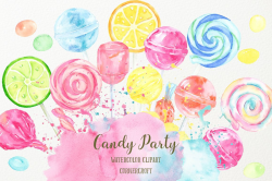 Watercolor Candy Party Clip Art by Cor | Design Bundles