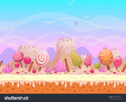 Seamless Vector Landscape With Layers For Parallax Effect. Candyland ...