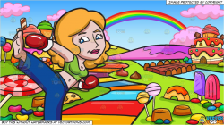 A Woman Doing A High Kick and A Candy Land Background