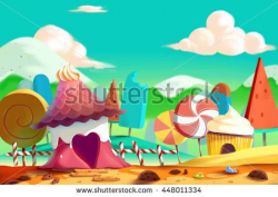 Beautiful Candy and Cookie Land with Icecream Mountain and House ...