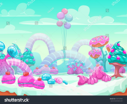 Cool cartoon fantasy sweet world vector background. Candyland ...