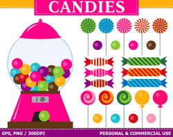 Digital Candies Clip Art Gum ball Machine Lollipop Candies