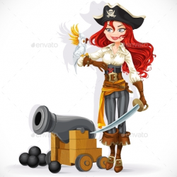 Pirate Girl with Parrot and Cannon by azuzl | GraphicRiver