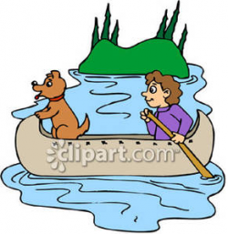 Boy and His Dog In a Canoe - Royalty Free Clipart Picture