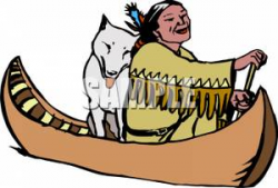 An Adult Indian Rowing In a Canoe with a Wolf - Royalty Free Clipart ...