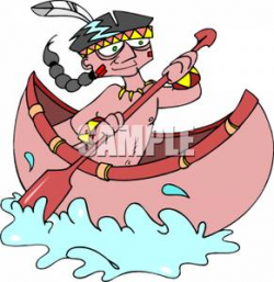An Indian Man Paddling a Canoe - Royalty Free Clipart Picture