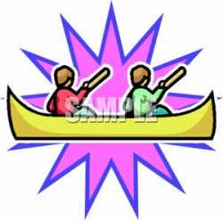 Two People Rowing A Canoe - Royalty Free Clipart Picture