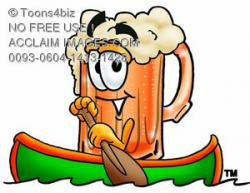 Stock Clipart Image of a Cartoon Beer Mug Character Canoeing
