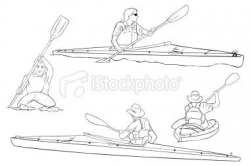 Line drawings of kayakers kayaking on the sea or river. | My ...