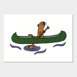 Funny Cute Sea Otter in Green Canoe - Sea Otter - Wall Art | TeePublic
