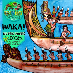 Waka Canoe & Hoe Paddle Clip Art Instant Digital Download