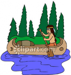 Native American Boy In a Canoe - Royalty Free Clipart Picture