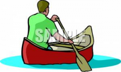 Realistic Man Rowing A Canoe - Royalty Free Clipart Picture