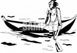 Sketch Of A Person In A Canoe - Royalty Free Clipart Picture