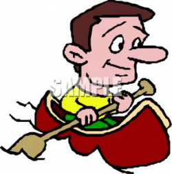 Cartoon Man Rowing A Canoe - Royalty Free Clipart Picture