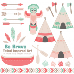 Mint & Coral Tribal Clipart