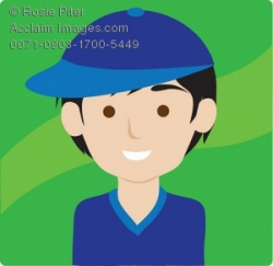 Clipart Illustration of a Boy in a Blue Baseball Cap