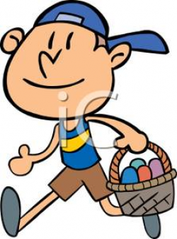 Cartoon of a Boy Wearing a Backwards Blue Cap Running and Carrying a ...