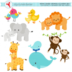 Mom and Baby Animals Clipart Set clip art set of animals