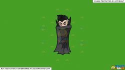 Clipart: A Vampire Hiding Himself Behind A Cape on a Solid Kelly Green  47A025 Background