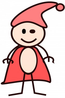 Clipart - stick boy in a red cape with red hat