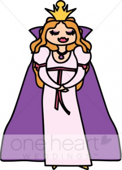 Cartoon Illustration of Lady Wearing a Crown, Cape and Long Gown ...