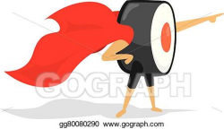Vector Stock - Sushi roll super hero with cape pointing forward ...