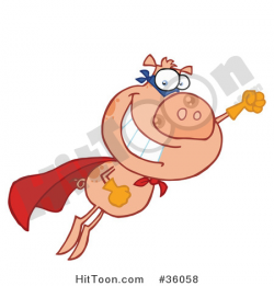 Pig Clipart #36058: Heroic Super Pig in a Red Cape, Flying to the ...