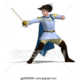 Drawing - Fairytale prince with sword and cape. 3d rendering with ...
