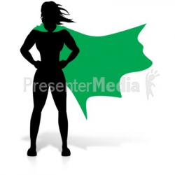 A silhouette image of a female superhero with cape that you can ...