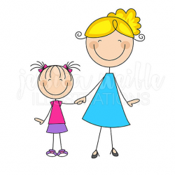 Mom and Daughter Stick Figures Cute Digital Clipart