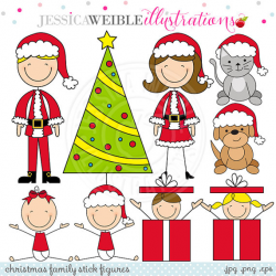Christmas Family Stick Figures Cute Digital Clipart for Card