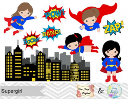 Supergirl Little Girl Digital Clip Art, Digital Superhero Clipart ...