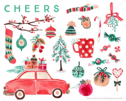Watercolor Christmas Clip Art for personal and commercial use