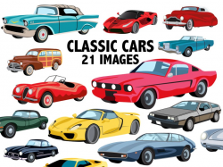 Classic Cars Clipart Bundle - retro car digital icons - lamborghini,  delorean, cadillac deville, mustang
