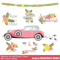 Wedding Car and Flowers Clipart - Huckleberry Hearts