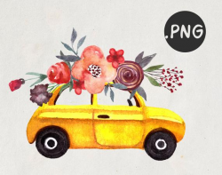 Car Clipart Car PNG Retro Yellow Car Boho Clipart Watercolor ...