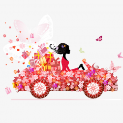 Flowering Car Girl, Flowers, Gift Boxes, White Collar PNG Image and ...
