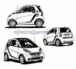 Smart Car Mercedes Hand Painted Sketch vector clipart SVG, EPS, PNG ...