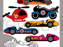 Superhero transportation clip art - race cars, helicopter ...