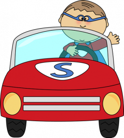 Boy Superhero Driving a Car Clip Art - Boy Superhero Driving a Car Image