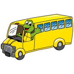 Turtle Mascot Driving a School Bus Clip Art